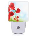 Red Poppy Flower Night Light,Plug into Wall Night Lights 0.5W Sleep Friendly for Boys Girls Led Night Light Dusk to Dawn Sensor Nightlight for Stairway/Hallway/Kitchen