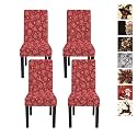 4 Pack Stretch Chair Covers, Red Christmas Ornament Snowman Slipcovers