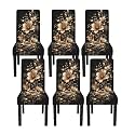 6 Pack Stretch Chair Covers, Black Gold Floral Dining Slipcovers