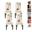 4 Pack Stretch Chair Covers, Christmas Poinsettia Ornament Slipcovers