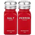 Red Salt and Pepper Shakers Set by Brighter Barns - Modern Kitchen Decor - Cute Glass Salt and Pepper Set with Stainless Steel Lid - Modern Kitchen Accessories for Home, Restaurant, Airbnb, Gift (Red)