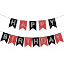 Red Silver Black Happy Birthday Banner Sign Happy Birthday Bunting Banner Garland for Kids Girl Woman Birthday Tea Party Decorations Bunting Flag Birthday Party Supplies