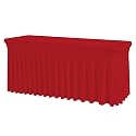 Red Spandex Tablecloth with Skirt for 6FT Tables – Wrinkle-Free, Stretch Fitted Elastic Cover – Rectangle Table Cloth for Christmas Banquets Parties Buffets Restaurants