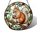 Red Squirrel with Acorn Stained Glass Window Hanging Suncatcher Gift 9.8"
