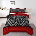 Red Stripes Kids Bedding Sets Gray Black Rectangle Patchwork Reversible Comforter for Boys Vintage Lines Geometric Quilt Set Soft Duvet Insert,1 Pillowcase Toddler Size