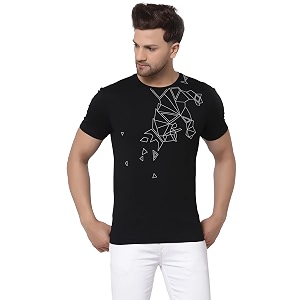 Red Tape Mens Black Printed T-Shirt