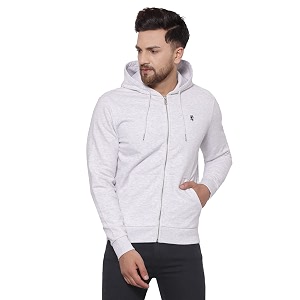 Red Tape Mens Light Grey Solid Hoodies