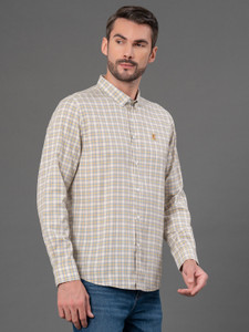 RED TAPE Men Checkered Casual Beige Shirt