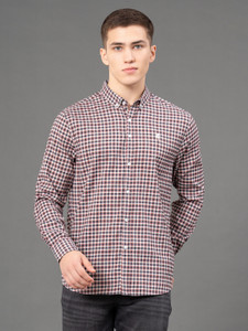 RED TAPE Men Checkered Casual Grey Brown