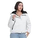 Red Tape White Hooded Bomber Jacket for