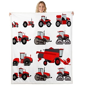 Red Tractor Sherpa Blanket Heavy Equipment Fleece