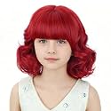 Red Wig for Kids Short Curly Red Bob Wigs with Bangs Synthetic Wigs with Wig Cap for Cosplay Party Costume