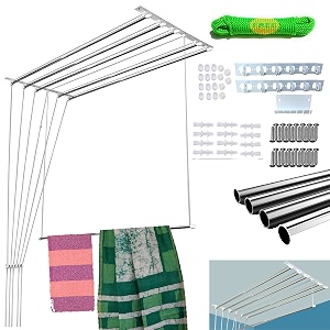 red wind rust proof stainless steel ceiling clothes hanger_cloth drying hanging stand for balcony_individual dropdown railers_nylon ropes_4 feet x 6 pipes with a cloth hanging rope rwddc2