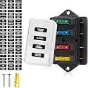 RED WOLF 4 Way Blade Fuse Block Box Holder w/Standard Circuit 10V-32V DC for Automotive Truck Boat Marine RV Van Vehicle Power Distribution Panel Damp-Proof Cover