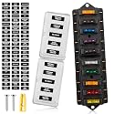 RED WOLF Car 10 Way Fuse Block Blade Fuse Box Standard Circuit Fuses Holder Fit Car Trailer Truck SUV Boat Marine Auto RV Power Distribution Panel Damp-Proof Cover DC 10-32V