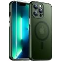 Red2Fire Magnetic for iPhone 13 Pro Max Case,Upgraded Full Camera Protection,Compatible with Magsafe,Shockproof Protective Translucent Matte Phone Case for iPhone 13 Pro Max - Dark Green