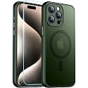 Red2Fire Magnetic for iPhone 15 Pro Case,Upgraded Full Camera Protection,Compatible with Magsafe,Shockproof Protective Translucent Matte Phone Case for iPhone 15 Pro - Dark Green