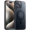 Red2Fire Magnetic for iPhone 15 Pro Case,Upgraded Full Camera Protection,Compatible with Magsafe,Shockproof Protective Translucent Matte Phone Case for iPhone 15 Pro - Black