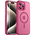 Red2Fire Magnetic for iPhone 15 Pro Case,Upgraded Full Camera Protection,Compatible with Magsafe,Shockproof Protective Translucent Matte Phone Case for iPhone 15 Pro - Rose red