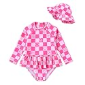 Redair Toddler Girls One Piece Swimsuit Long Sleeve Bathing Suit with Hat UPF 50+ Sun Protection 1-5T