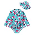Redair Toddler Girls One Piece Swimsuit Long Sleeve Bathing Suit with Hat UPF 50+ Sun Protection 1-5T
