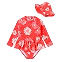Redair Toddler Girls One Piece Swimsuit Long Sleeve Bathing Suit with Hat UPF 50+ Sun Protection 1-5T