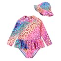 Redair Toddler Girls One Piece Swimsuit Long Sleeve Bathing Suit with Hat UPF 50+ Sun Protection 1-5T