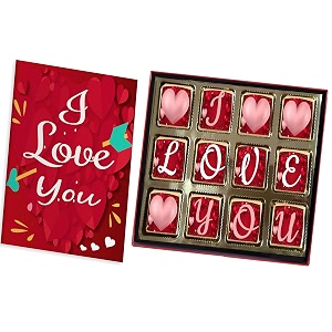 redbakersin i love you 12 chocolate gift box amp greeting card combo red 180 gram