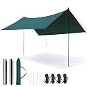 REDCAMP 10x10ft Camping Tarp Waterproof Rain Fly with 2 Tarp Poles, Green