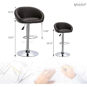 redefine crystal creek bling modern hexa pu leather adjustable swivel bar stools with back set of 1 armless hydraulic kitchen counter height bar chair for cafeteria dining pubs brown