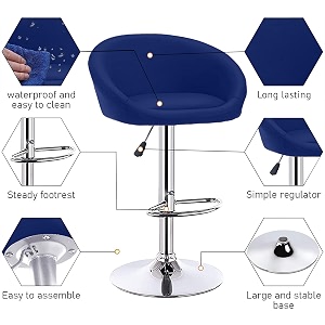 redefine crystal creek bling modern hexa pu leather adjustable swivel bar stools with back set of 1 armless hydraulic kitchen counter height bar chair for cafeteria dining pubs blue