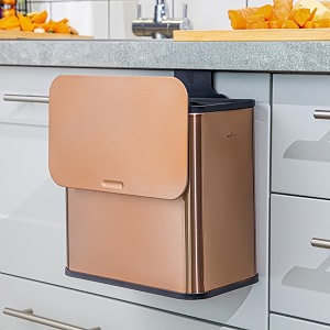 redfactor stainless steel hanging food waste caddy with filter lid  5l odour-free kitchen compost bin for cabinet door under sink or worktop copper