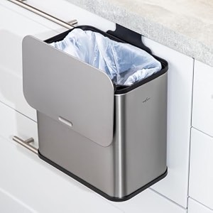 redfactor stainless steel hanging food waste caddy with filter lid  5l odour-free kitchen compost bin for cabinet door under sink or worktop metallic grey