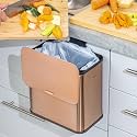 RedFactor Stainless Steel Hanging Food Waste Caddy with Filter Lid – 5L Odour-Free Kitchen Compost Bin for Cabinet Door, Under Sink or Worktop (Copper)