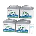 Redodo 12V 50Ah LiFePO4 Deep Cycle Battery for Marine, RVs 4 Pack