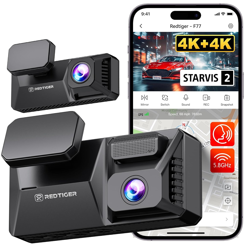 REDTIGER 4K+4K Dash Cam Front and Rear, Dual STARVIS 2 IMX678 Sensor, 5 ...