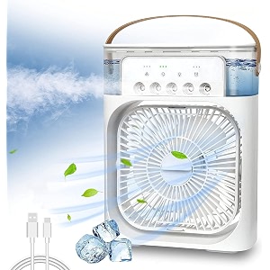 mini air cooler usb desk fan personal evaporative cooler with 7 colors led light 123 h timer 3 wind speeds and 3 spray modes for office home dorm travel