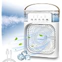 Mini Air Cooler, USB Desk Fan, Personal Evaporative Cooler with 7 Colors LED Light, 1/2/3 H Timer, 3 Wind Speeds and 3 Spray Modes for Office, Home, Dorm, Travel