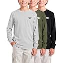 Reebok 3 Pack Boys Long Sleeve Athletic Shirts Tshirts Tees Cotton Kids Youth Teen
