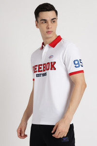 REEBOK Printed Men Polo Neck White T-Shirt