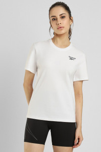 REEBOK Printed Women Round Neck White T-Shirt
