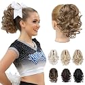 REECHO 9" Short Ponytail Extension, Classic Loose Curly Wavy Claw Clip Pony tails Hair Extensions HP001 Hairpieces for Women (Light Brown with Blonde Highlights)