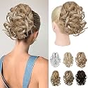 REECHO 9" Short Ponytail Extension, Classic Loose Curly Wavy Claw Clip Pony tails Hair Extensions HP001 Hairpieces for Women - Honey Blonde with Highlights