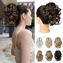 REECHO 9" Short Ponytail Extension, Classic Loose Curly Wavy Claw Clip Pony tails Hair Extensions HP001 Hairpieces for Women - Dark Brown with Highlights
