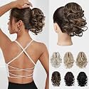 REECHO Ponytail Extension, 9" Claw Clip in Short Curly Wavy Pony Hair Extension Jaw Clip on Pony Tail HP001 Hairpiece for Women - Chestnut Brown with Golden Highlights