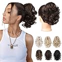 REECHO Ponytail Extension, 9" Claw Clip in Short Curly Wavy Pony Hair Extension Jaw Clip on Pony Tail HP001 Hairpiece for Women - Dark Chocolate Brown