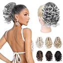 REECHO Ponytail Extension, 9" Claw Clip in Short Curly Wavy Pony Hair Extension Jaw Clip on Pony Tail HP001 Hairpiece for Women - Grey with White Ends