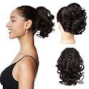 REECHO Ponytail Extension, 9" Short Curly Wavy Claw Clip Synthetic Fiber Pony tails Hair Extensions HP001 Hairpieces for Women - Deep Brown