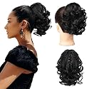 REECHO Ponytail Extension, 9" Short Curly Wavy Claw Clip Pony tails Hair Extensions HP001 Hairpieces for Women - Black