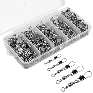 reemoo 200pcs fishing rolling ball bearing barrel swivel with safety snap connector fishing accessories 246810